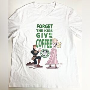 NEW Sleeping Beauty Coffee Tee Funny Size L  White Short Sleeve Disney V-Neck